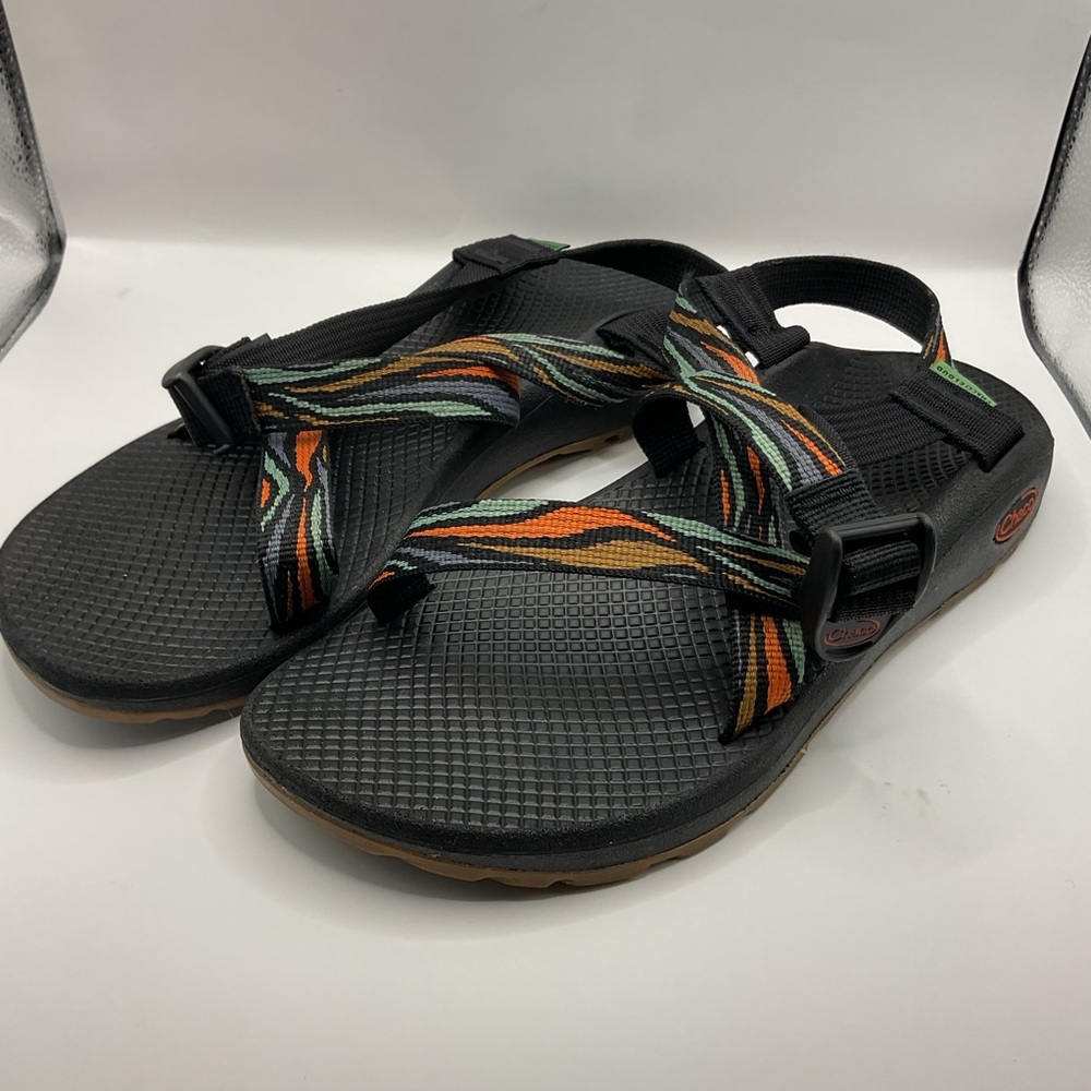 Chaco Z/Cloud Black Sandles Colorful Gush Rust Orange/Tan/Blue, Size W 10